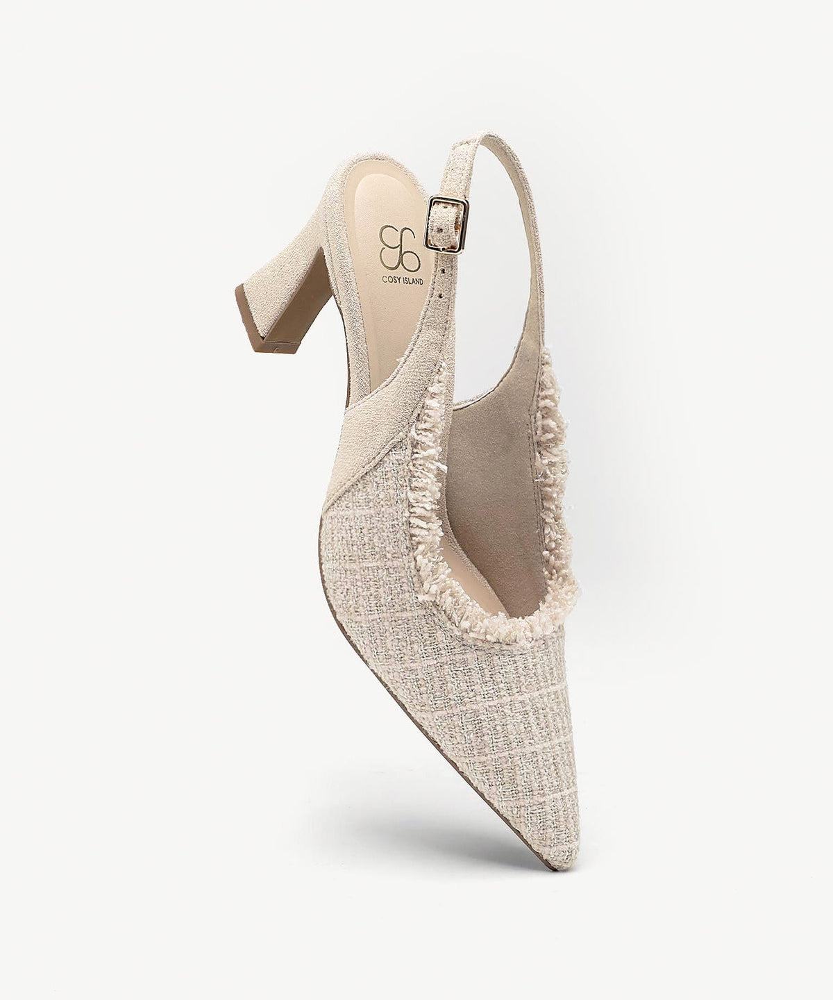TweedChloe Pointed Toe Block Heeled Slingback
