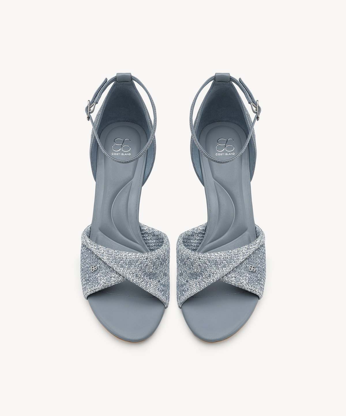 RaffiaGleam Ankle Strap Round Toe Heeled Sandal