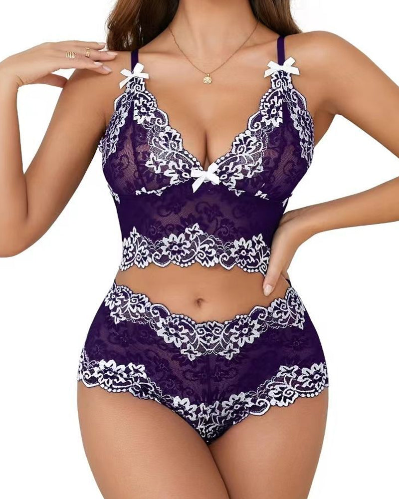 Conjunto de Ropa Interior de Encaje Bicolor