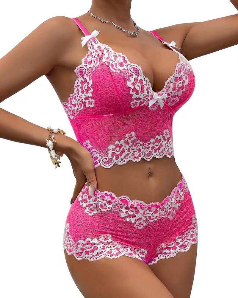 Conjunto de Ropa Interior de Encaje Bicolor