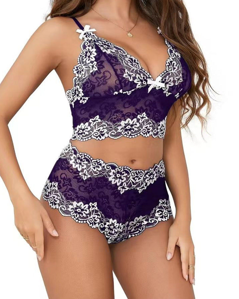 Conjunto de Ropa Interior de Encaje Bicolor