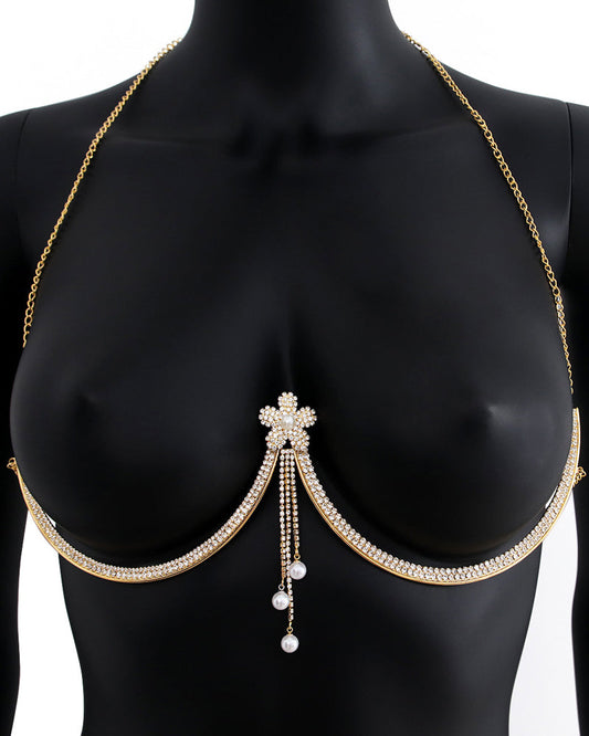Joya Corporal Sujetador de Cadenas con Brillantes y Flecos