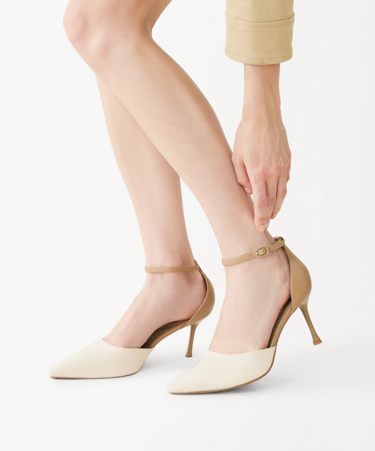 Bicolor Strapped Pointed Toe Stiletto Pump