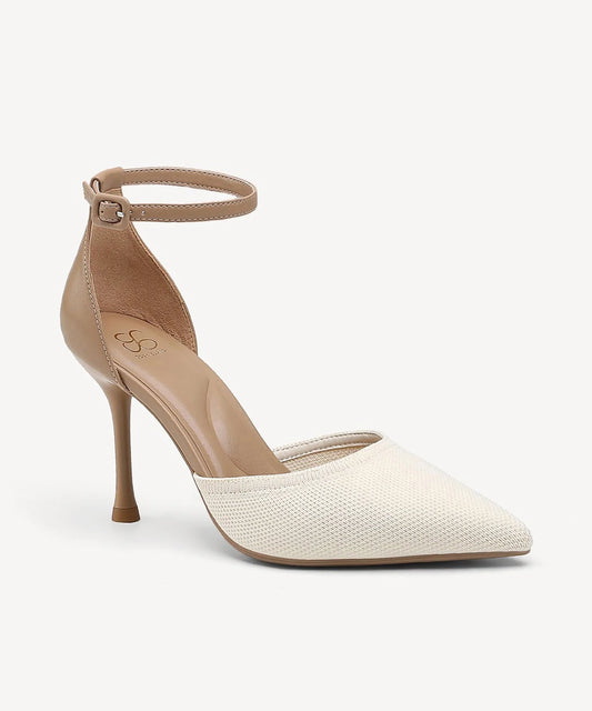 Bicolor Strapped Pointed Toe Stiletto Pump