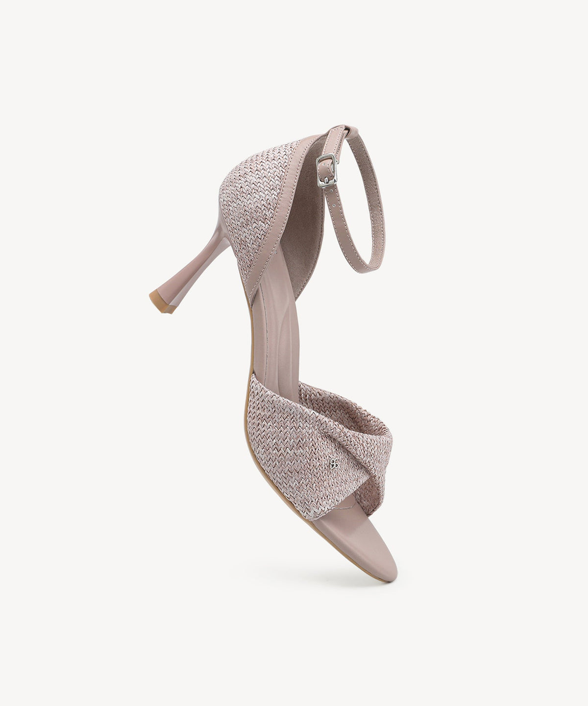 RaffiaGleam Ankle Strap Round Toe Heeled Sandal