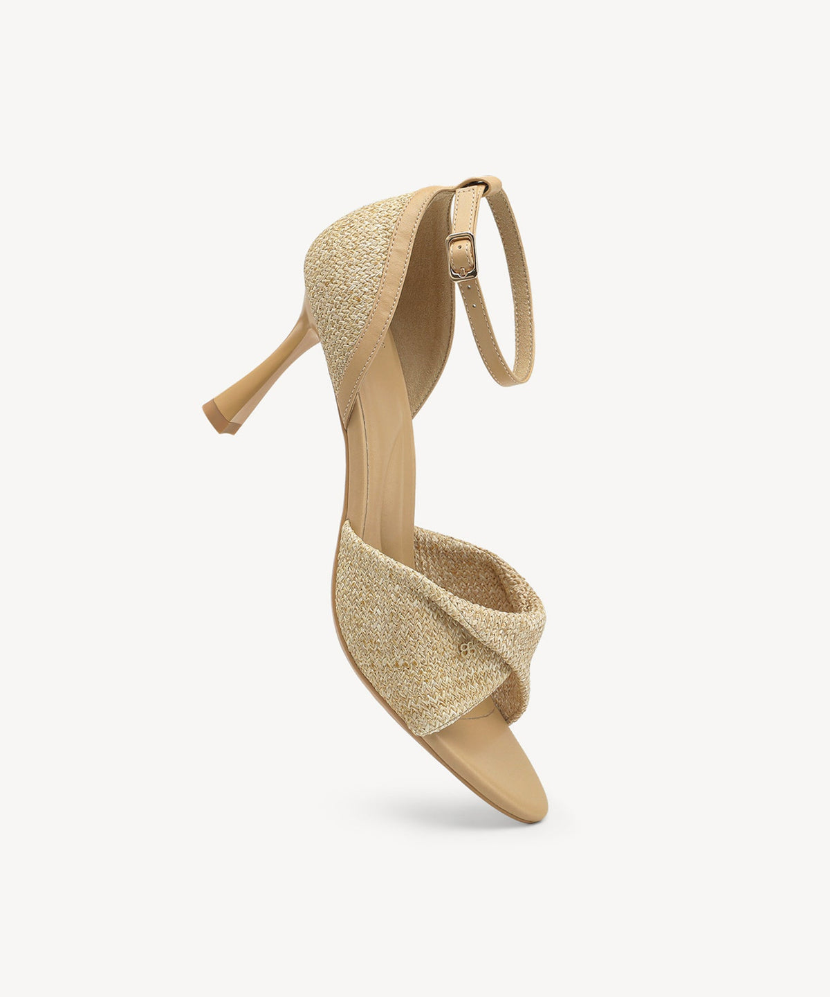 RaffiaGleam Ankle Strap Round Toe Heeled Sandal