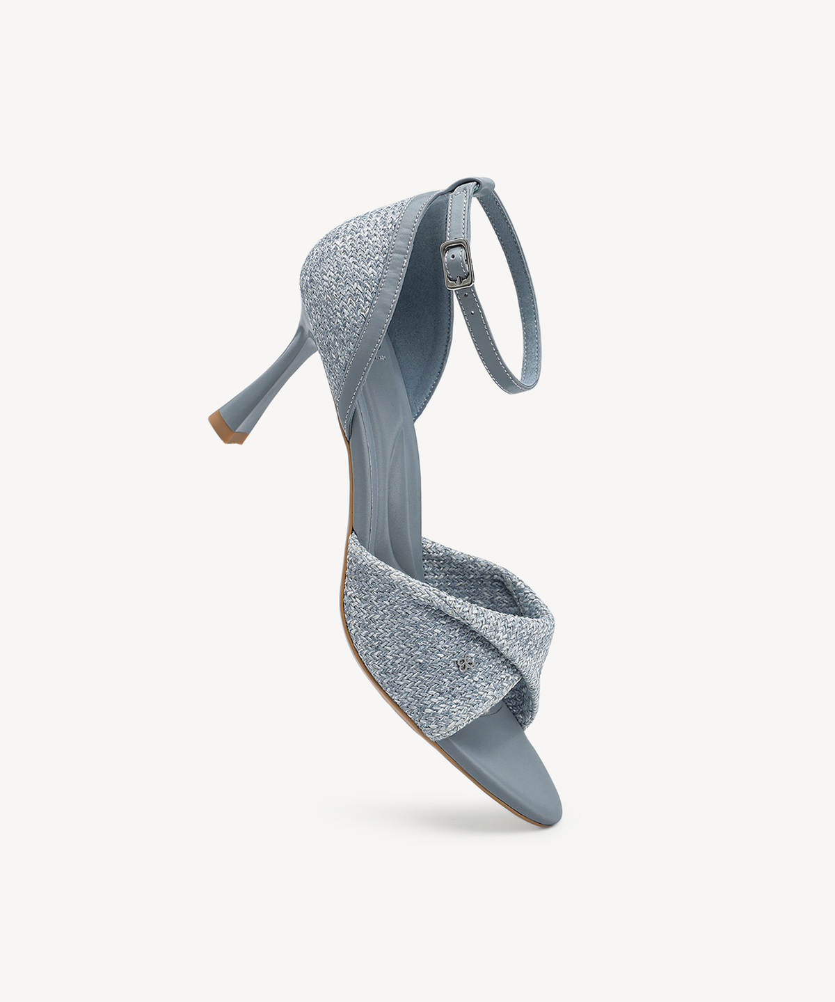 RaffiaGleam Ankle Strap Round Toe Heeled Sandal