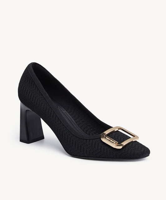 Signature Buckle Square Toe Heeled Pump