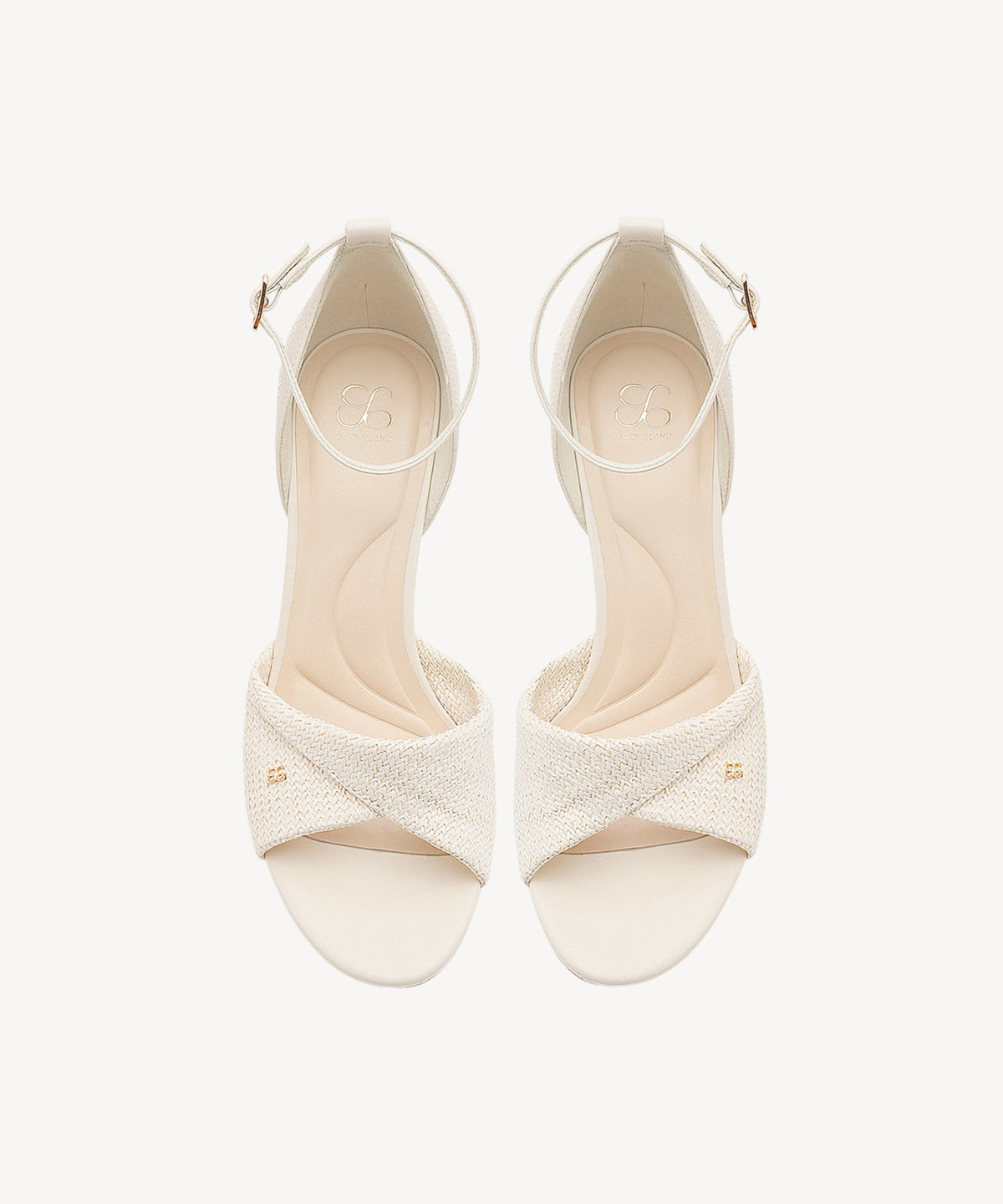 RaffiaGleam Ankle Strap Round Toe Heeled Sandal