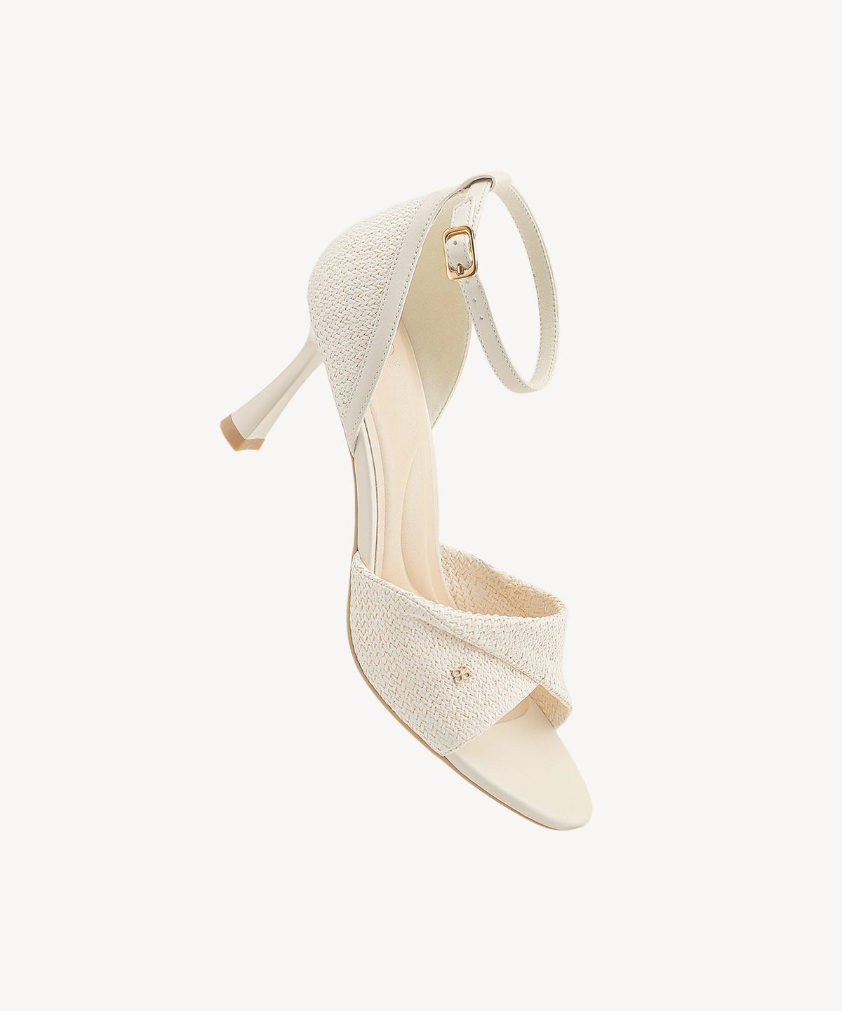 RaffiaGleam Ankle Strap Round Toe Heeled Sandal