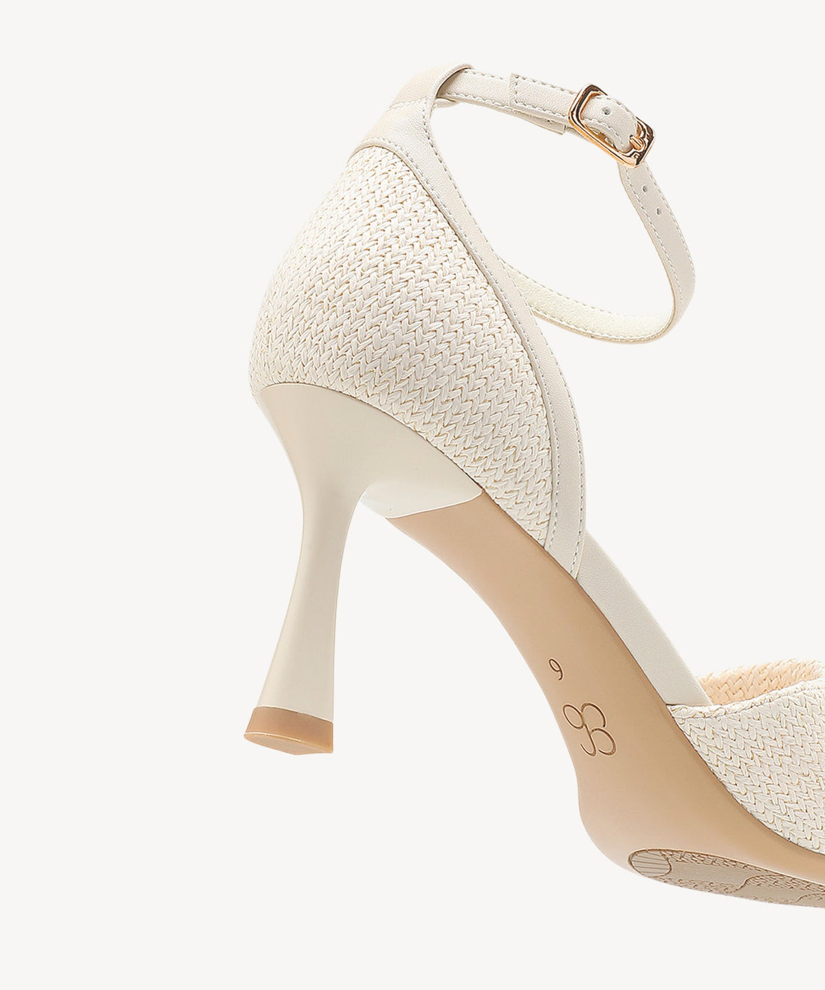 RaffiaGleam Ankle Strap Round Toe Heeled Sandal