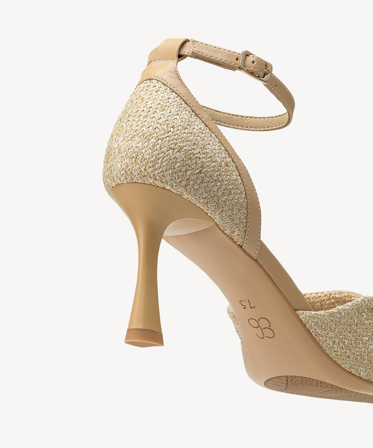 RaffiaGleam Ankle Strap Round Toe Heeled Sandal