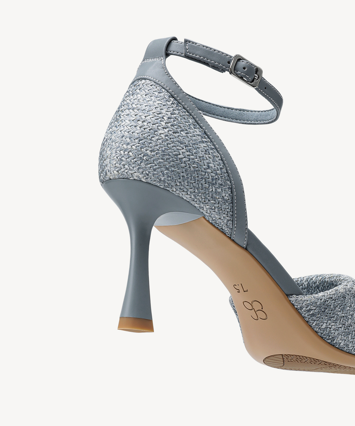 RaffiaGleam Ankle Strap Round Toe Heeled Sandal