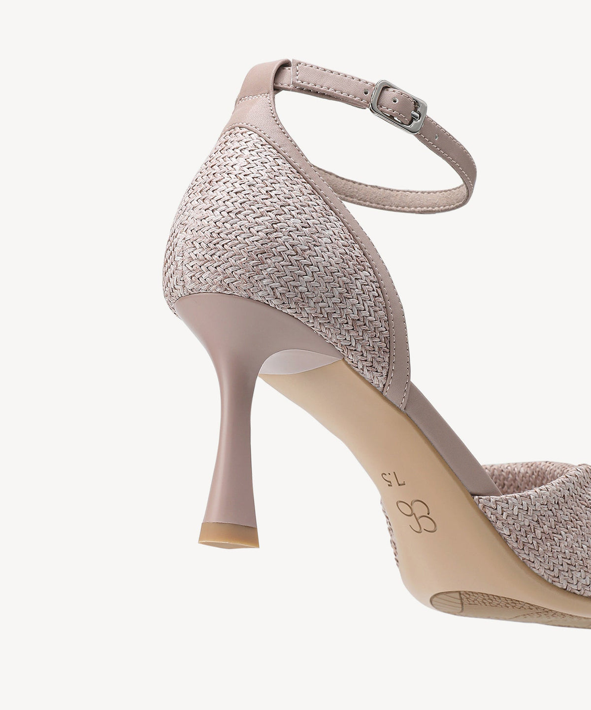 RaffiaGleam Ankle Strap Round Toe Heeled Sandal