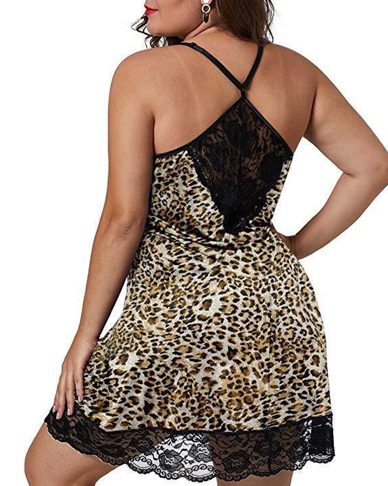 Camisón Talla Grande Satinado con Encaje en Contraste