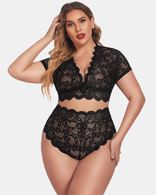 Conjunto de Sujetador y Braguita de Encaje Floral, Tallas Grandes