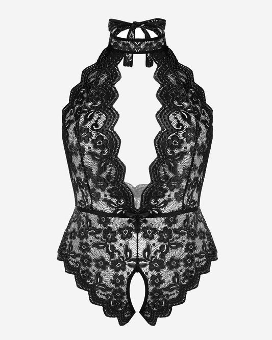 Body Halter de Encaje con Espalda Abierta, Tallas Grandes