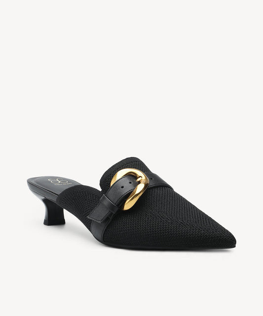 EasyChic Buckle Pointed Toe Kitten Heeled Mule