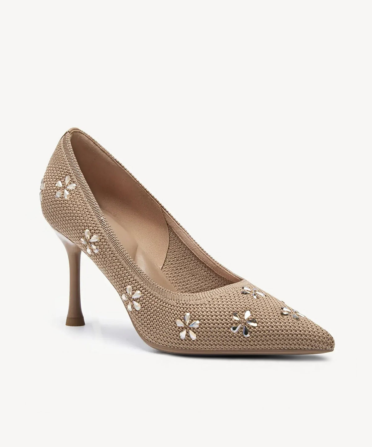 Crystal Flower Pointed Toe Heeled Pump
