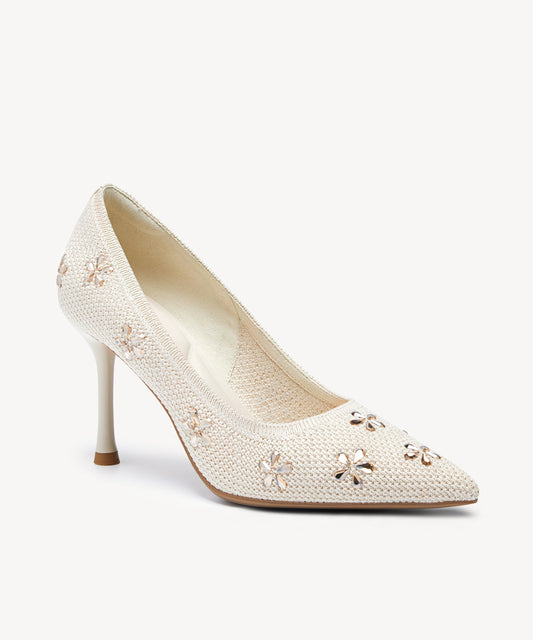 Crystal Flower Pointed Toe Heeled Pump