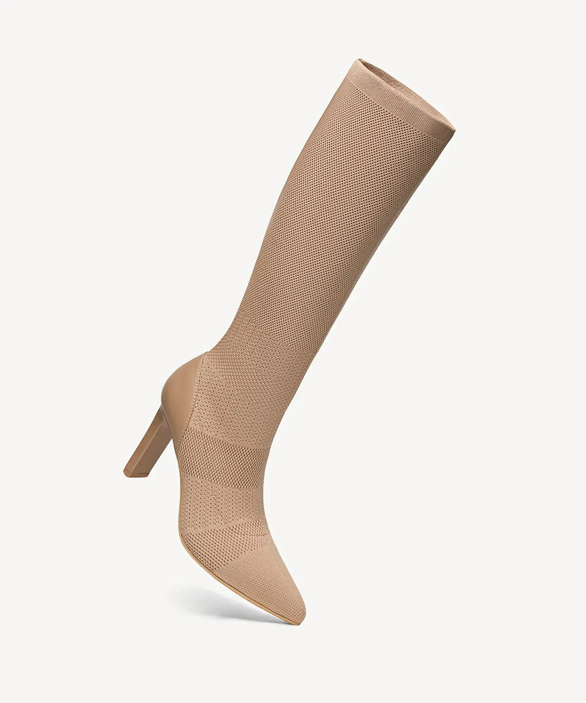 Textured Woven Pointed Toe Heeled High Boot