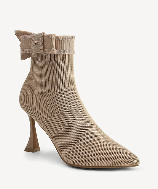 BelleKnit Bow Pointed Toe Heeled Ankle Boot