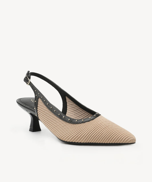 Stud-Trim Elegant Kitten Heeled Slingback