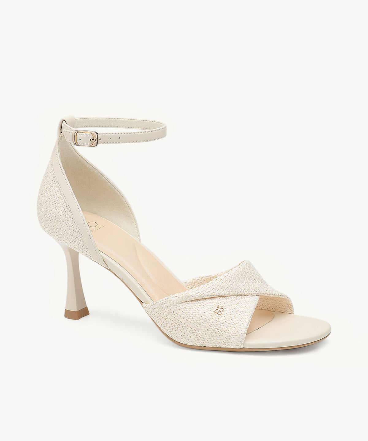 RaffiaGleam Ankle Strap Round Toe Heeled Sandal