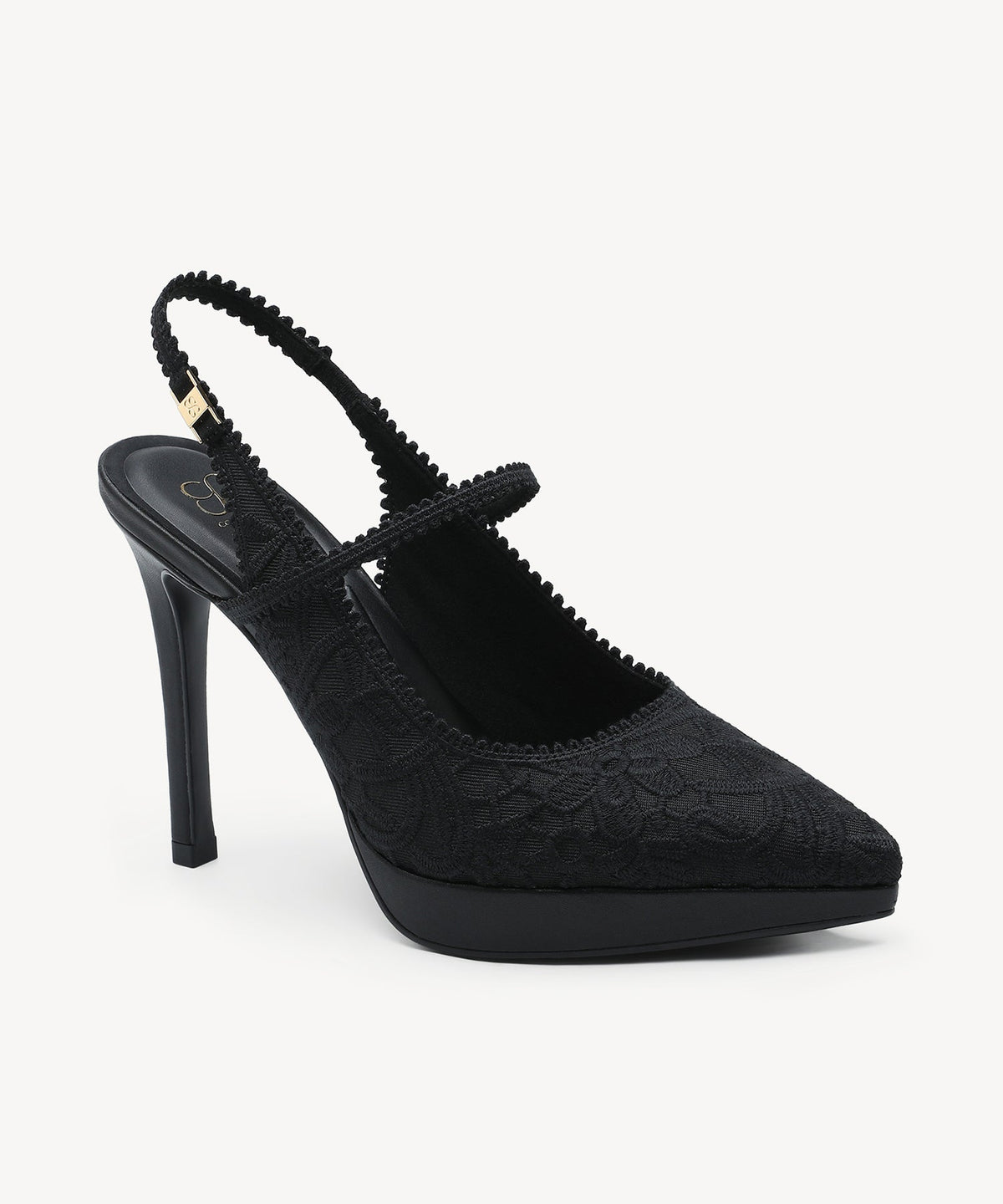 EmbroDance Pointed Toe Platform Heeled Slingback