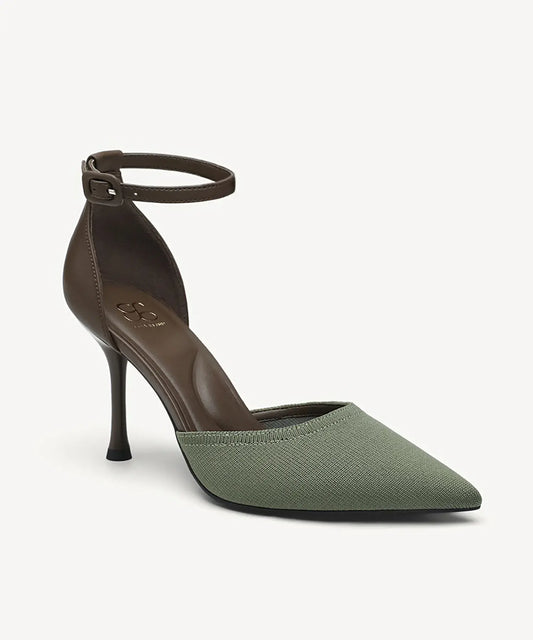 Bicolor Strapped Pointed Toe Stiletto Pump