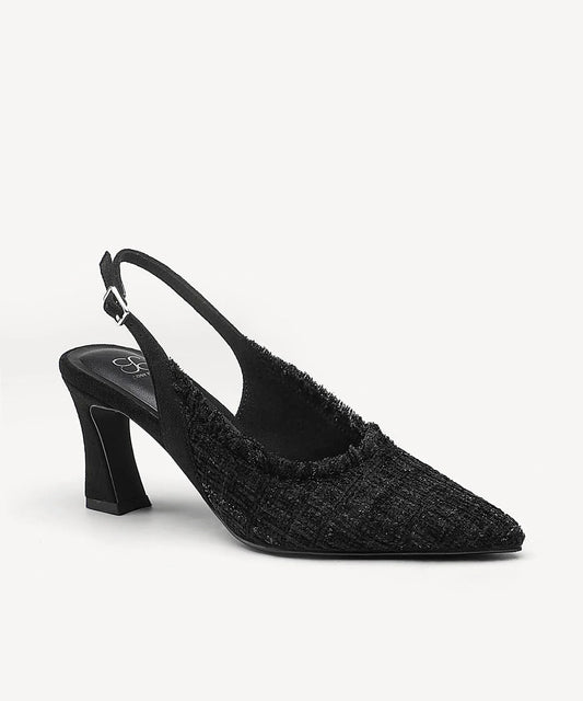 TweedChloe Pointed Toe Block Heeled Slingback