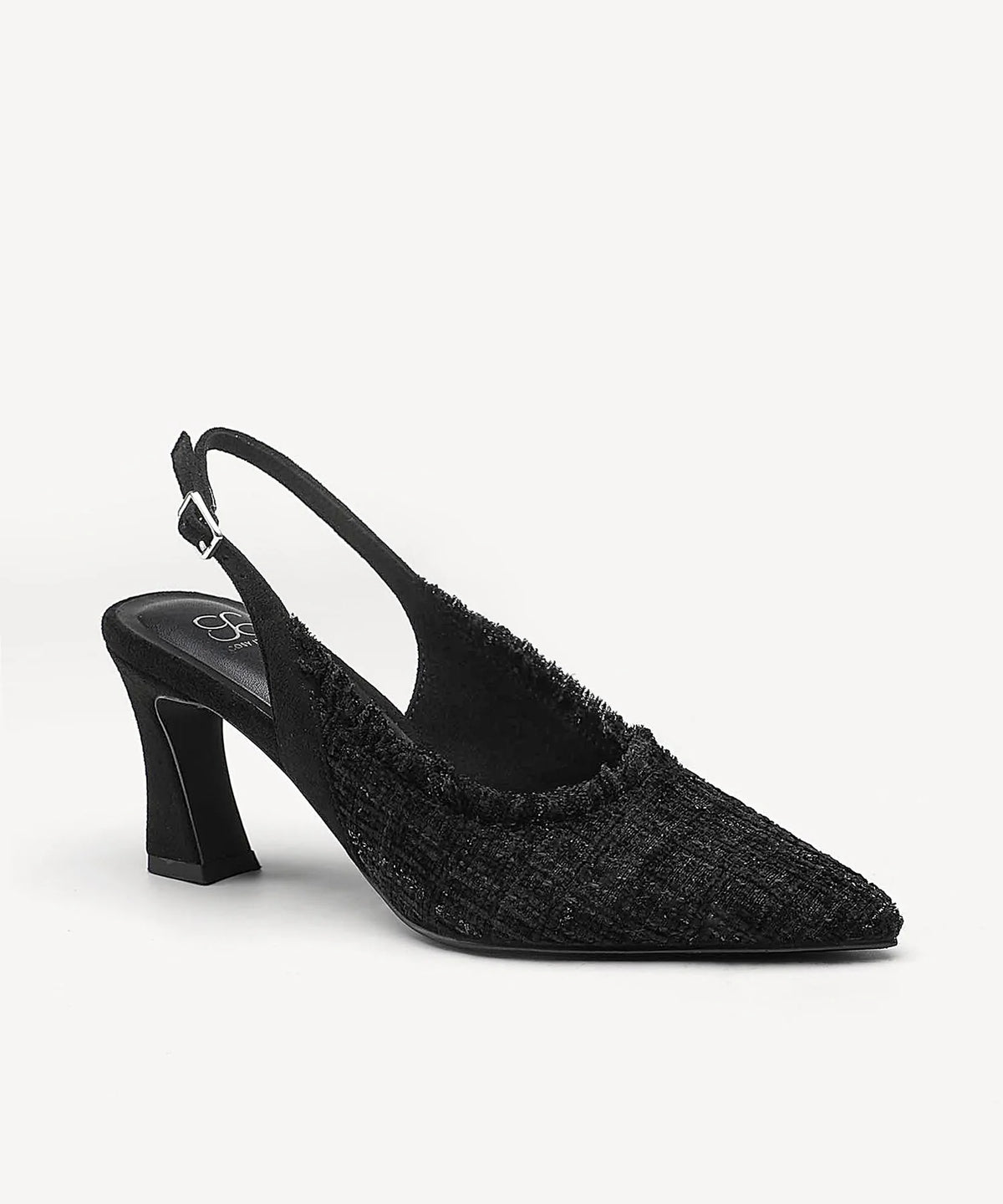 TweedChloe Pointed Toe Block Heeled Slingback