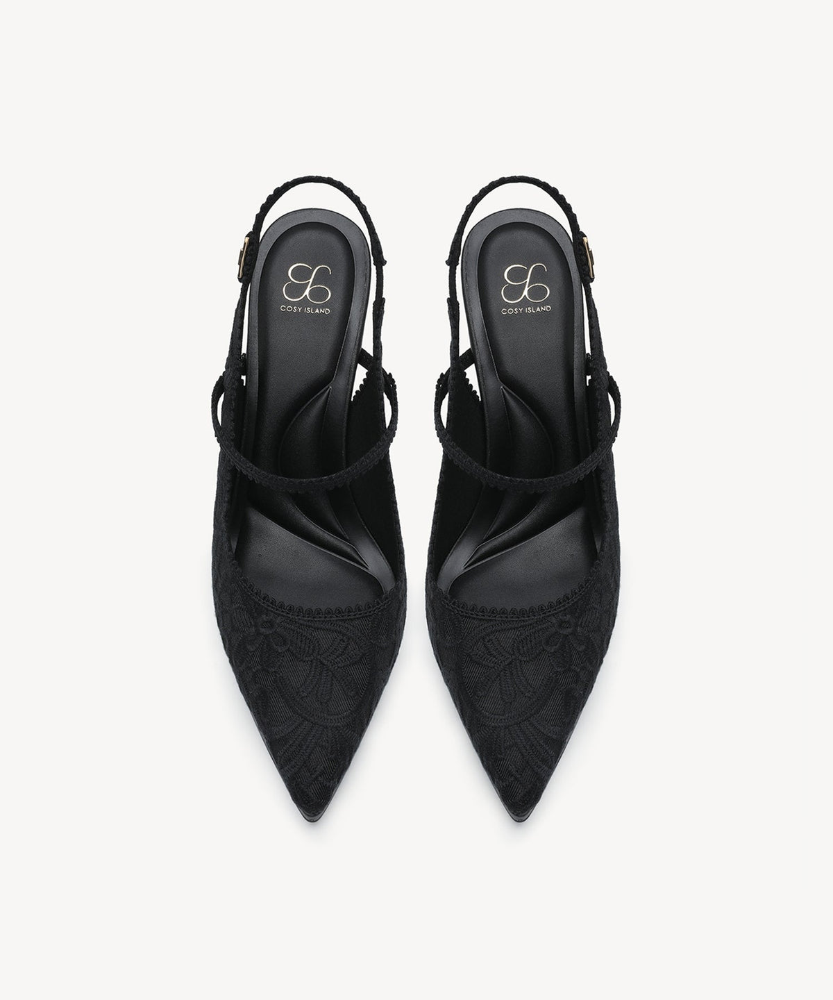 EmbroDance Pointed Toe Platform Heeled Slingback
