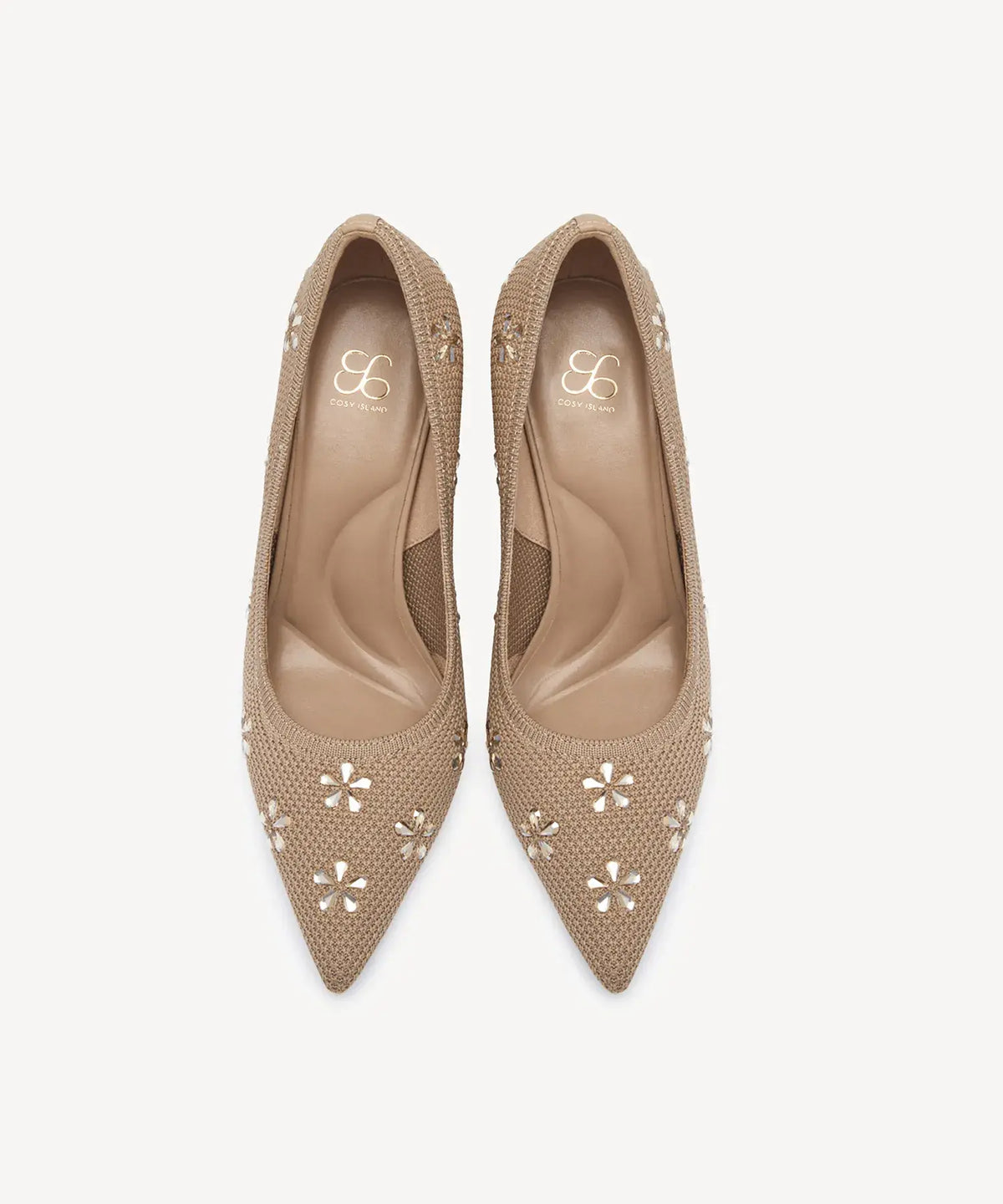Crystal Flower Pointed Toe Heeled Pump