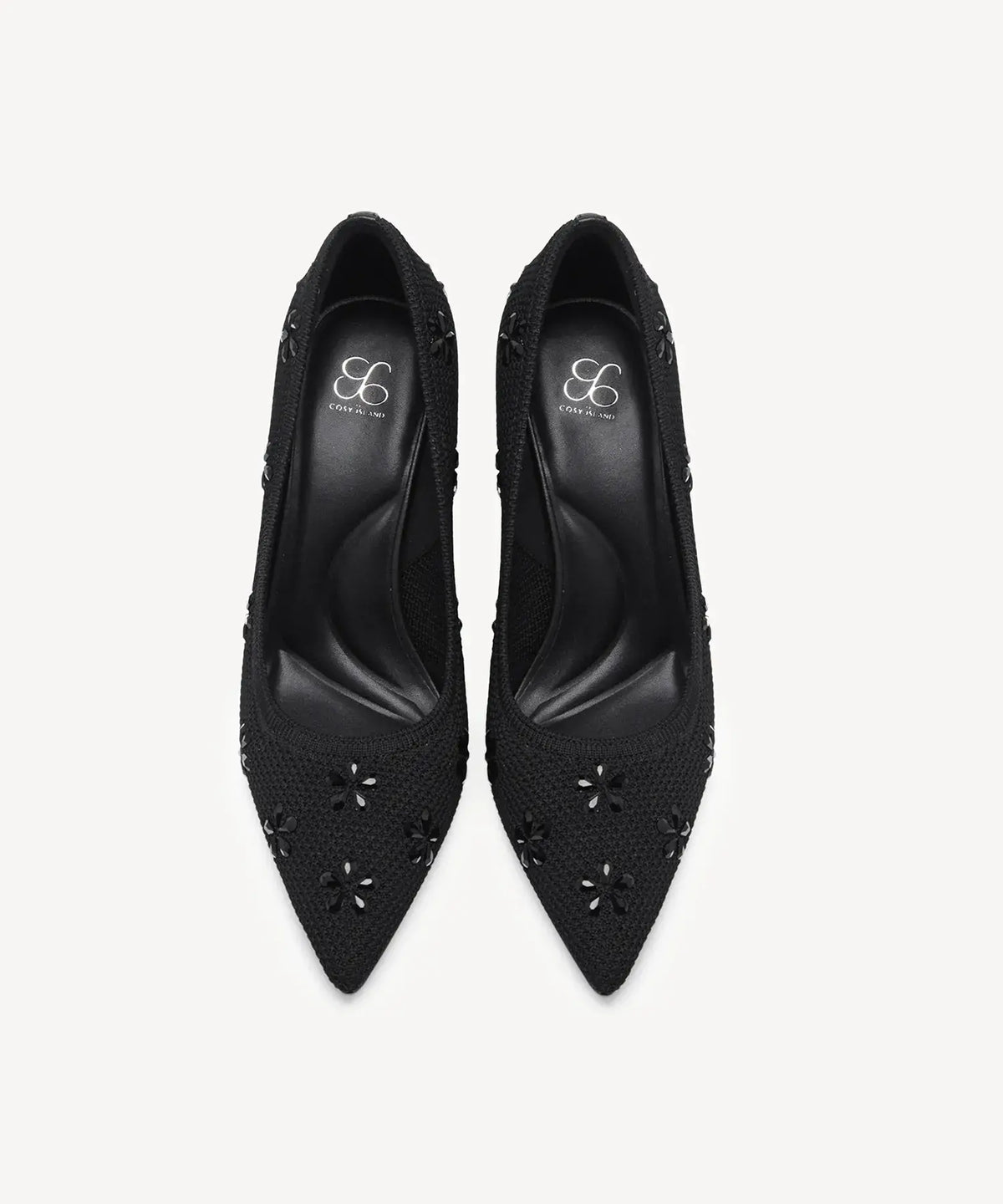 Crystal Flower Pointed Toe Heeled Pump