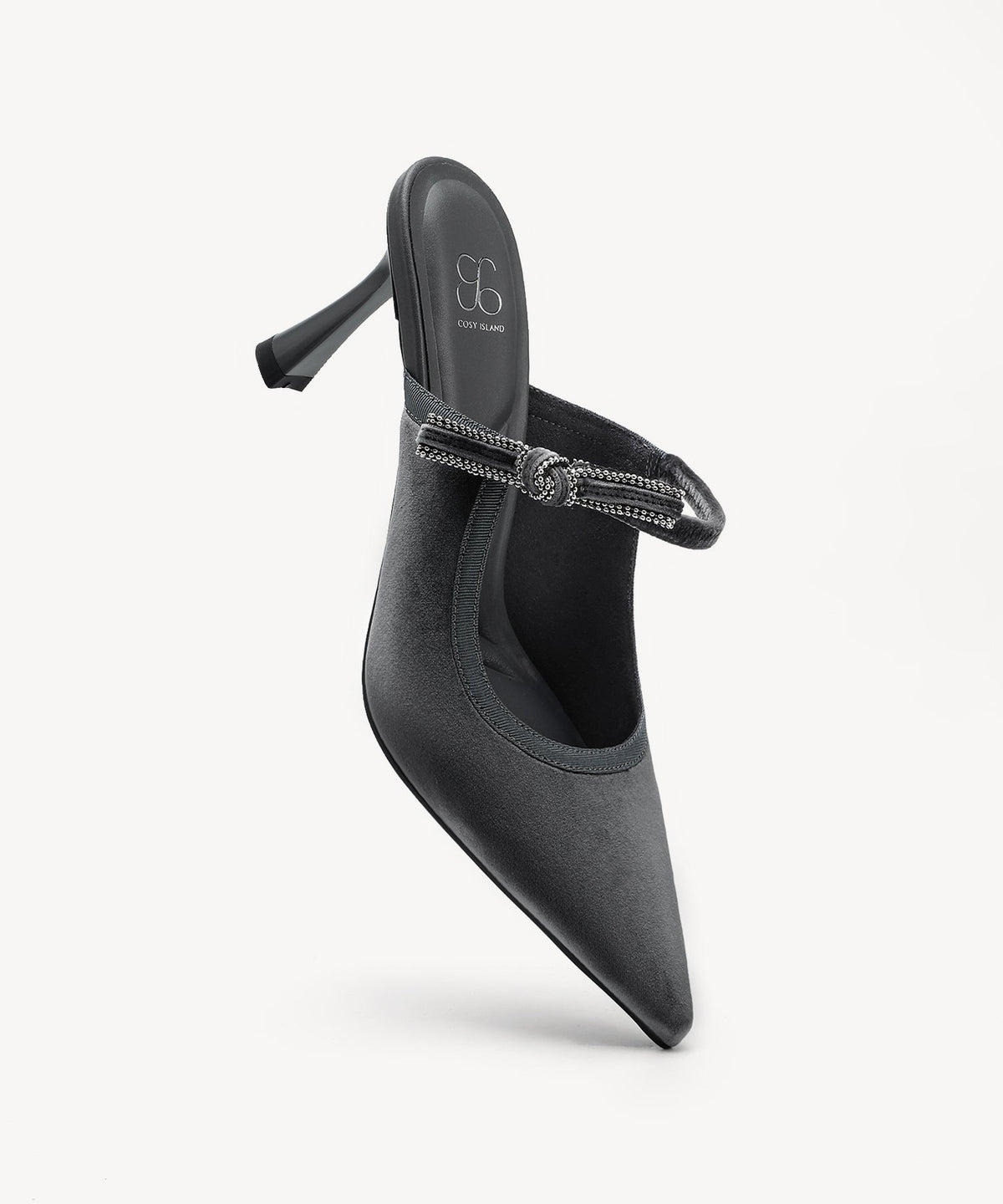 GraceLithe Velvet Bow Pointed Toe Heeled Mule