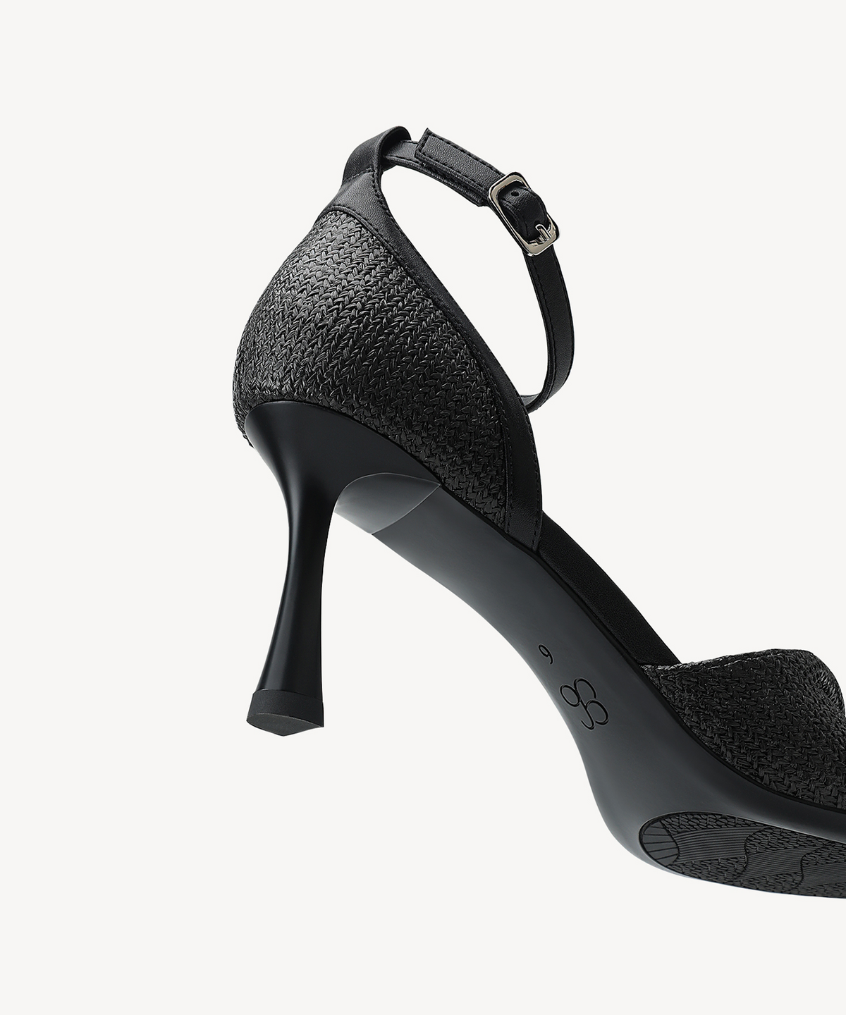 RaffiaGleam Ankle Strap Round Toe Heeled Sandal
