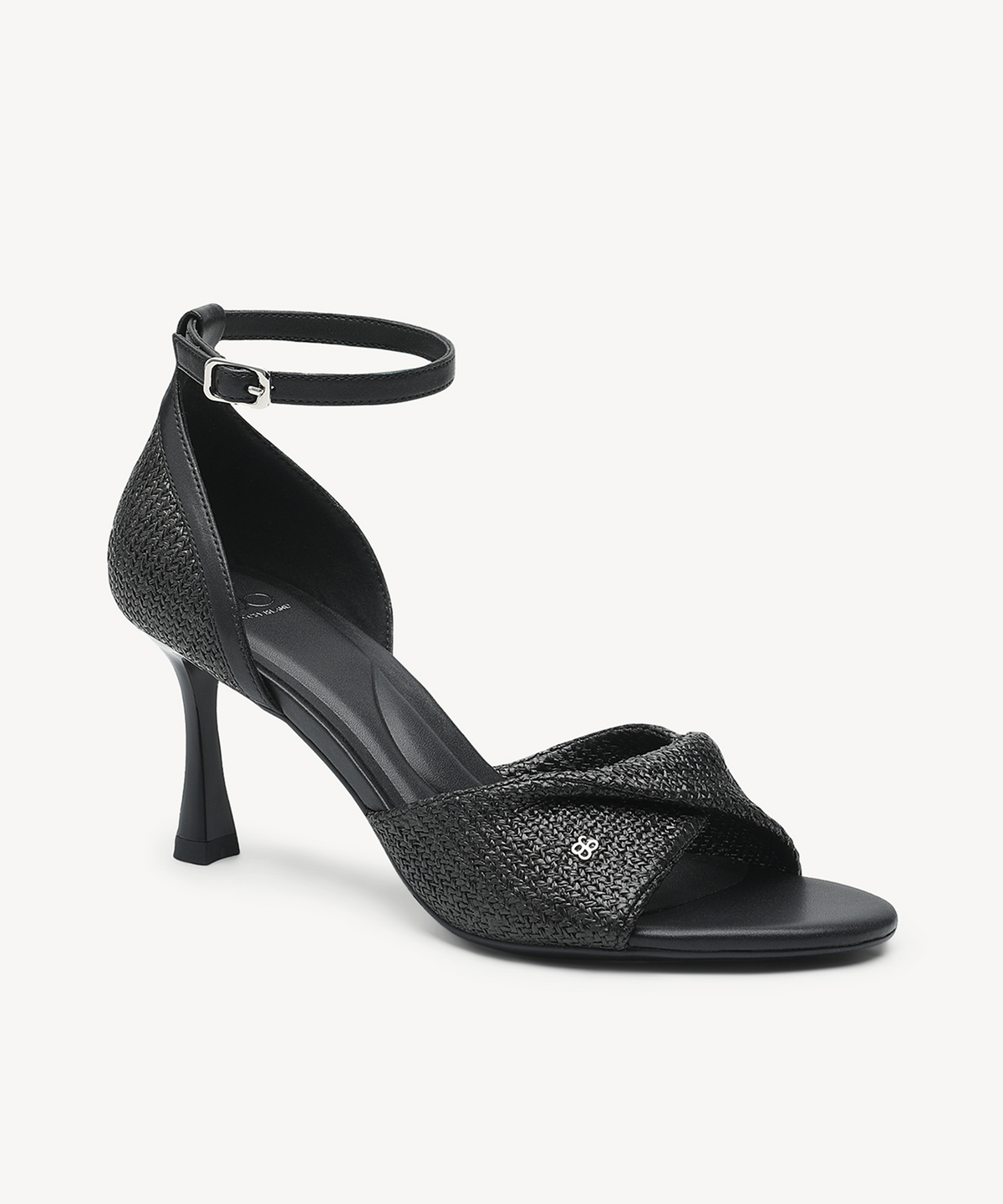 RaffiaGleam Ankle Strap Round Toe Heeled Sandal