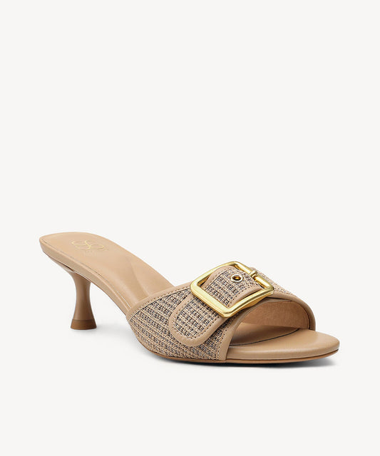 BuckleGrace Woven Kitten Heeled Sandal