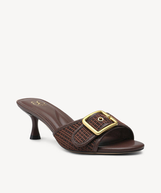 BuckleGrace Woven Kitten Heeled Sandal
