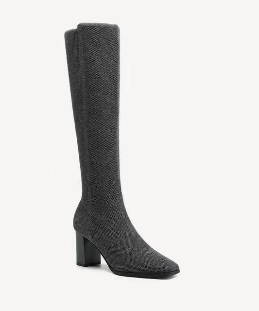 Cozy Woven Square Toe Block Heel High Boot