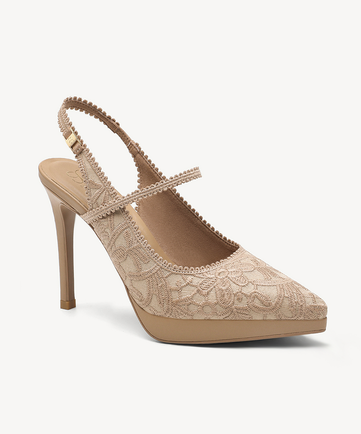 EmbroDance Pointed Toe Platform Heeled Slingback