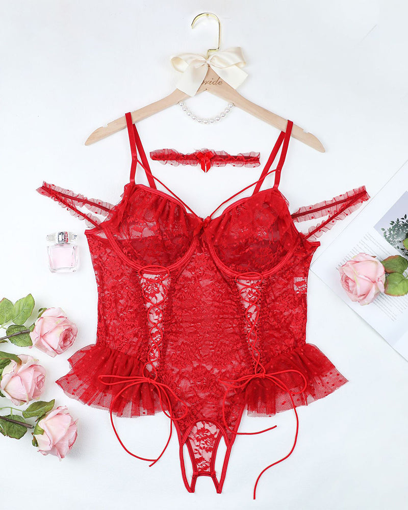Plus Size Sheer Lace Bodysuits