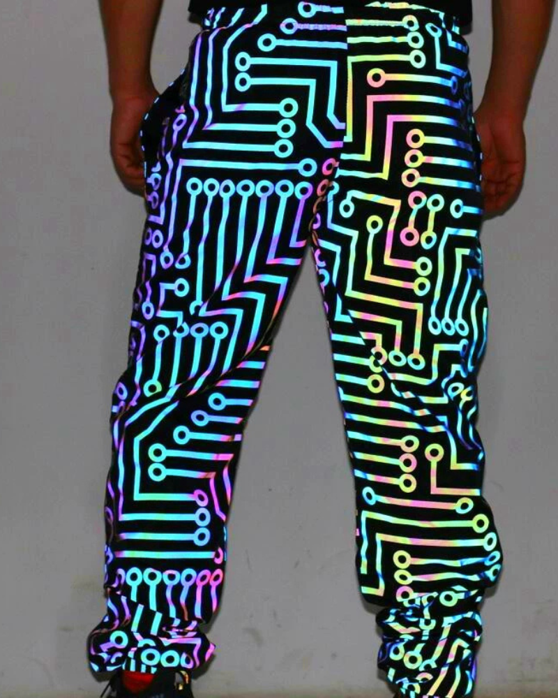 Techwear Circuit Hip-Hop Iridescent Reflective Jacket & Pants (Sold Separately)