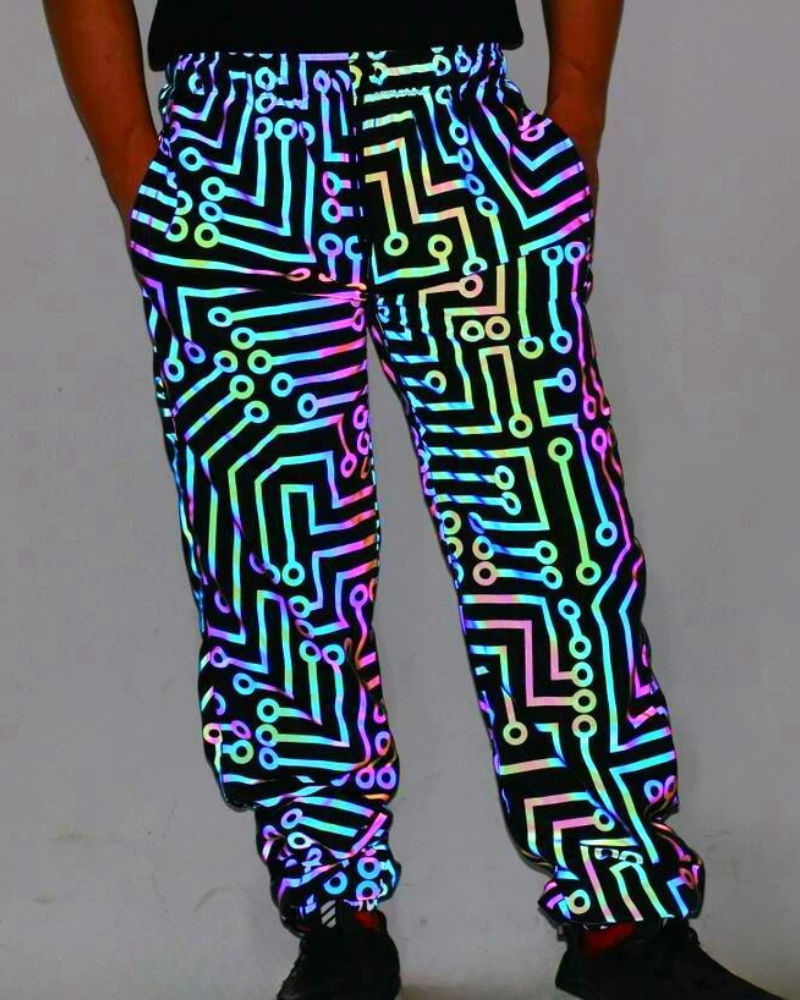 Techwear Circuit Hip-Hop Iridescent Reflective Jacket & Pants (Sold Separately)