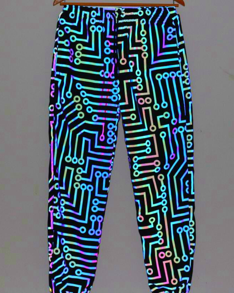 Techwear Circuit Hip-Hop Iridescent Reflective Jacket & Pants (Sold Separately)