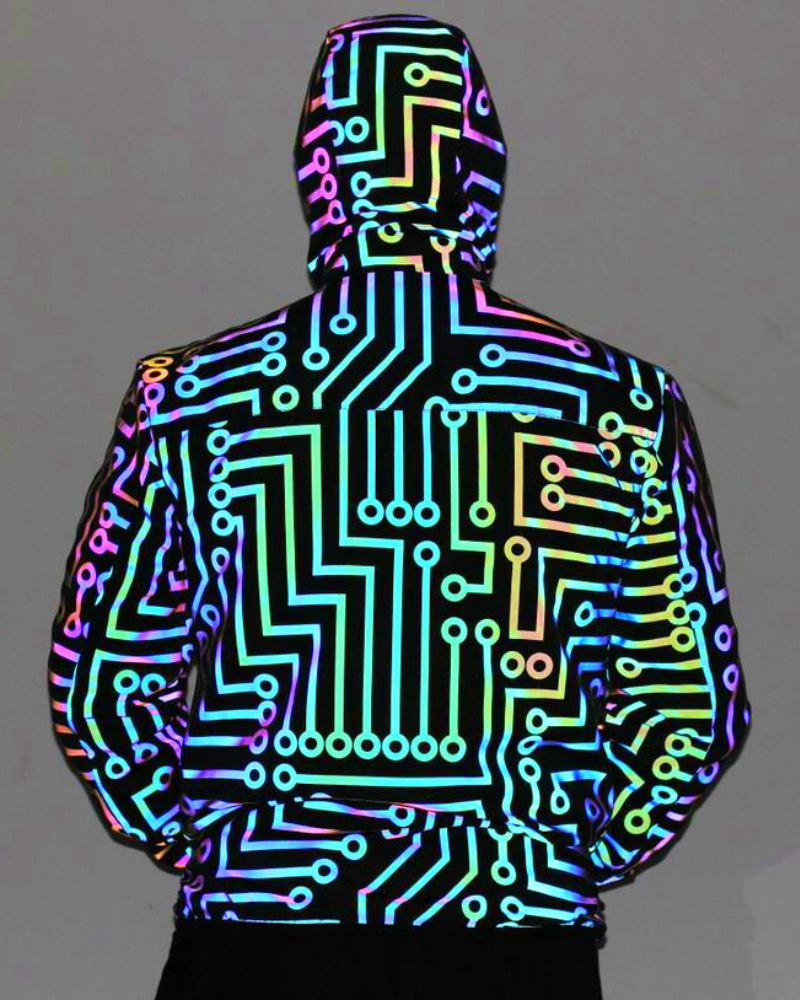 Techwear Circuit Hip-Hop Iridescent Reflective Jacket & Pants (Sold Separately)