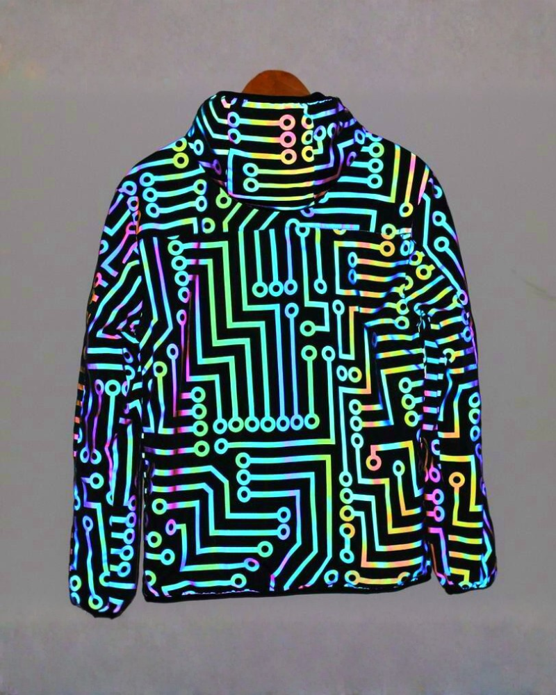 Techwear Circuit Hip-Hop Iridescent Reflective Jacket & Pants (Sold Separately)