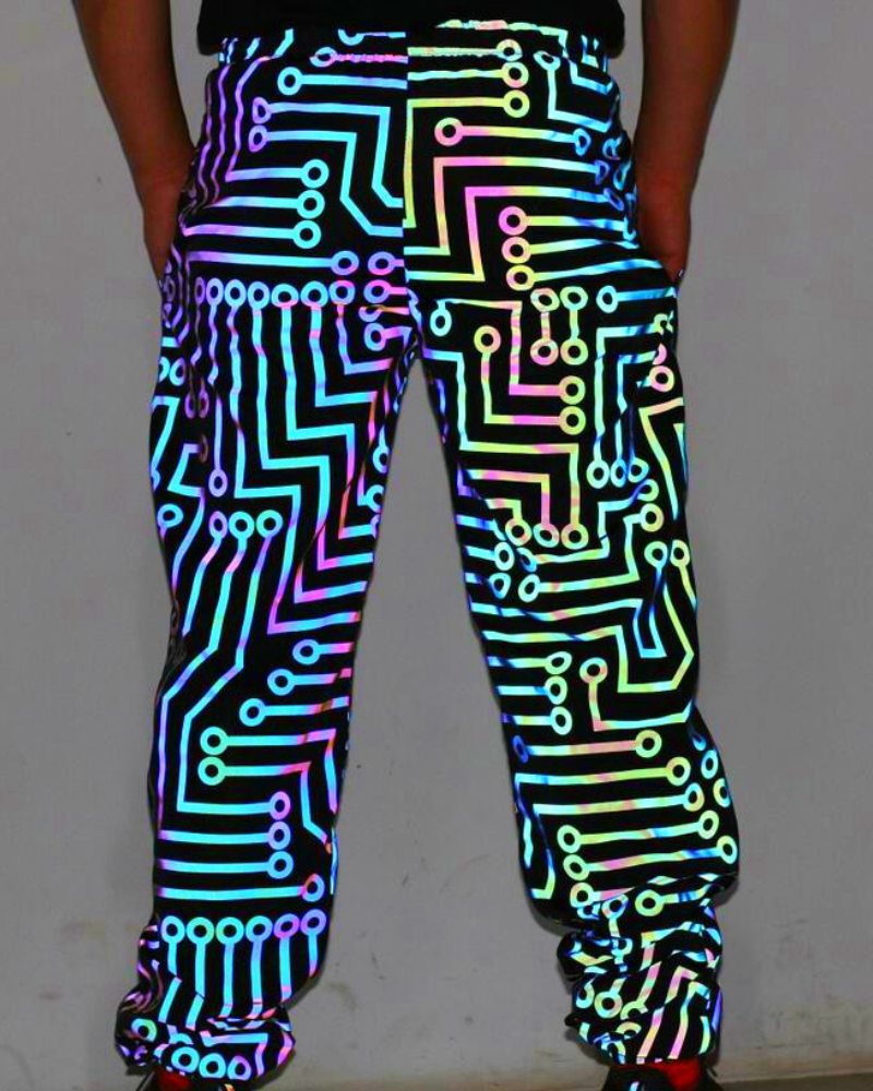 Techwear Circuit Hip-Hop Iridescent Reflective Jacket & Pants (Sold Separately)