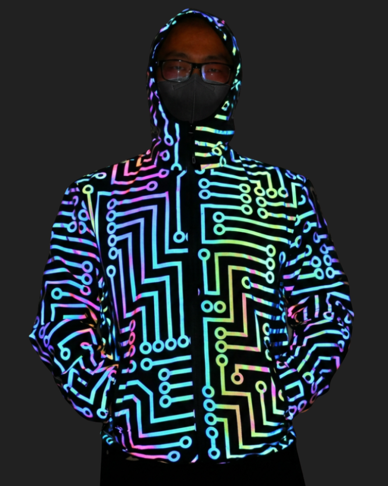 Techwear Circuit Hip-Hop Iridescent Reflective Jacket & Pants (Sold Separately)